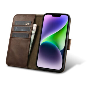 iCarer odinis Anti‑RFID dėklas iPhone 14 Plus – rudas