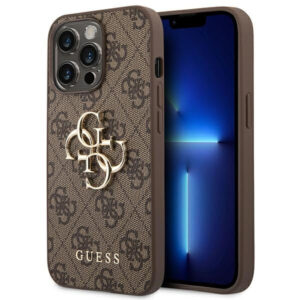 Guess 4G Big Metal Logo dėklas iPhone 14 Pro – rudas