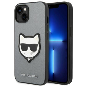 Karl Lagerfeld dėklas iPhone 14/15 Plus – sidabrinis