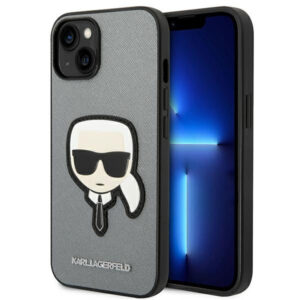 Karl Lagerfeld dėklas iPhone 14/15 Plus – sidabrinis