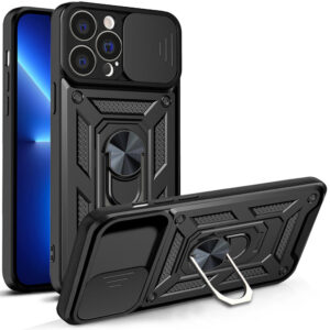 Dėklas iPhone 13 Pro Max su kameros dangteliu – juodas