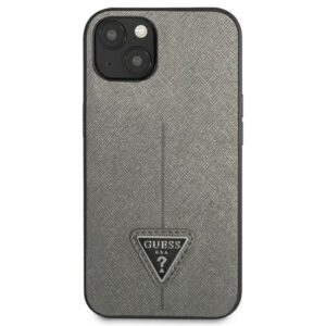 Guess Saffiano Triangle dėklas iPhone 14 Plus – sidabrinis