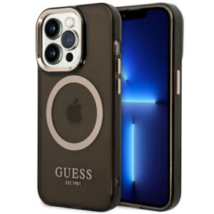 Guess MagSafe dėklas iPhone 14 Pro Max – juodas/auksinis