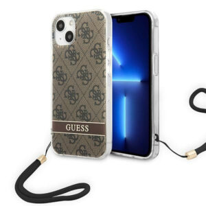Guess 4G Print Strap dėklas iPhone 14 Plus – rudas