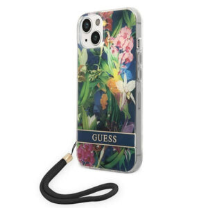 Guess Flower Strap dėklas iPhone 14 Plus – mėlynas