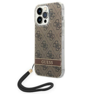Guess dėklas iPhone 14 Pro Max – rudas su dirželiu