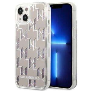 Karl Lagerfeld blizgantis dėklas iPhone 14 – sidabrinis