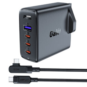 Greitas GaN įkroviklis UK 100W Power Delivery 3x USB C 1x USB, juodas