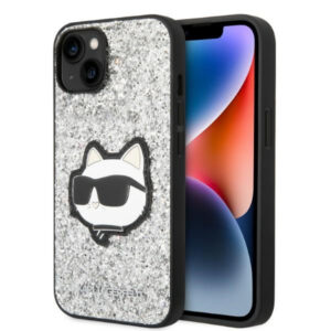 Karl Lagerfeld blizgus dėklas iPhone 14 – sidabrinis