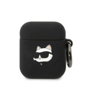 Karl Lagerfeld silikoninis dėklas AirPods 1/2 – juodas