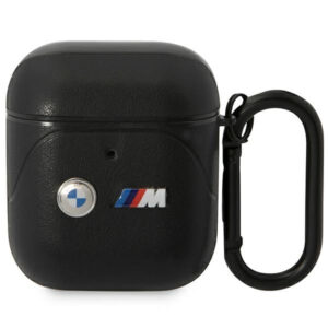 BMW Leather Curved Line dėklas AirPods 1/2 – juodas