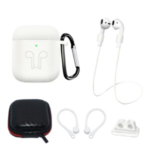 AirPods 1/2 silikoninių dėklų rinkinys su karabinu – baltas