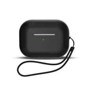 Silikoninis dėklas AirPods 1/2 su riešo dirželiu – juodas