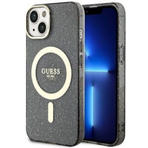 Guess MagSafe dėklas iPhone 14 Plus – juodas, blizgus