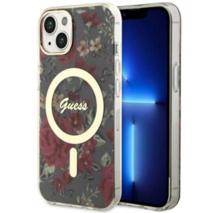 Guess Flower MagSafe dėklas iPhone 14 – žalias