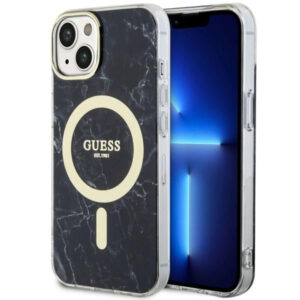 Guess Marble MagSafe dėklas iPhone 14 – juodas