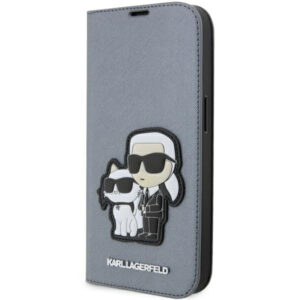 Karl Lagerfeld atverčiamas dėklas iPhone 14 Pro Max – sidabrinis