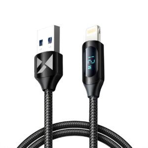 Wozinsky laidas USB-A - Lightning WUALC1 su LED ekranu 2.4A 1m juodas