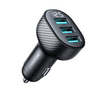 Joyroom JR-CCD03 3.4A automobilinis įkroviklis su ekranu 3x USB-A - juodas