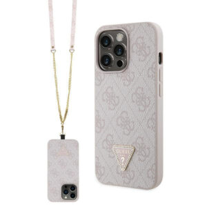 Guess dėklas iPhone 13/13 Pro – rožinis su dirželiu