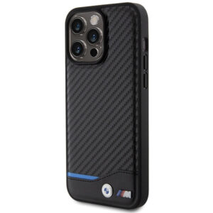 BMW Leather Carbon dėklas iPhone 15 Pro Max – juodas