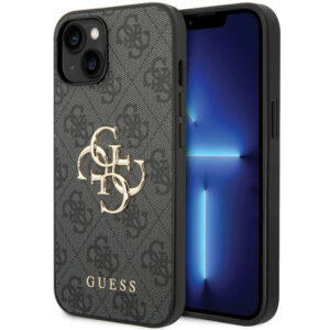 Guess 4G Big Metal Logo iPhone 15 dėklas - Pilkas -- iPhone 15