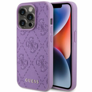 Guess Leather 4G dėklas iPhone 15 Pro Max – violetinis