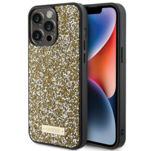 Guess dėklas iPhone 15 Pro Max – geltonas, kristalai