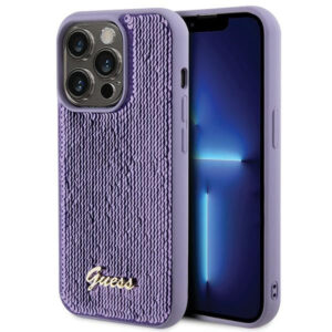 Guess blizgučių dėklas iPhone 15 Pro Max – violetinis