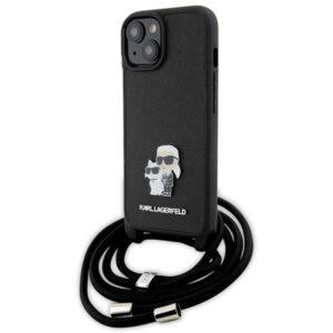 Karl Lagerfeld Crossbody Saffiano dėklas iPhone 15 Plus – juodas