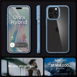 Spigen Crystal Hybrid dėklas iPhone 15 Pro Max – skaidrus, mėlynas