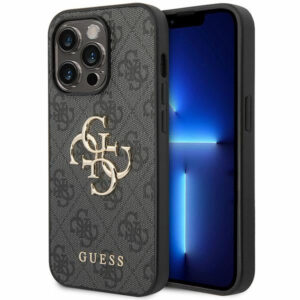 Guess GUHCP15L4GMGGR iPhone 15 Pro 6.1" pilkas/pilkas kietas dėklas 4G Didelis metalinis logotipas
