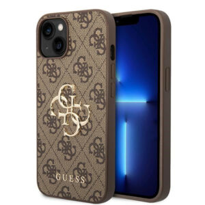 Guess 4G Big Metal Logo dėklas iPhone 15 – rudas