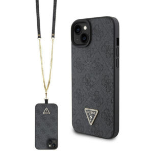 Guess dėklas iPhone 15 Pro – juodas su dirželiu