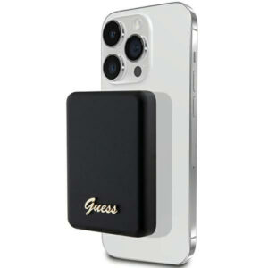 Guess MagSafe Metal Script Logo indukcinė išorinė baterija 15W 5000mAh - juodas