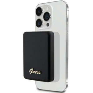 Guess MagSafe Metal Script Logo indukcinė išorinė baterija 5W 3000mAh - juodas