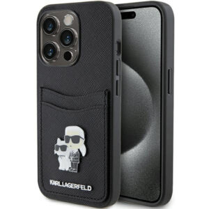 Karl Lagerfeld dėklas su kortelių kišene iPhone 15 Pro – juodas