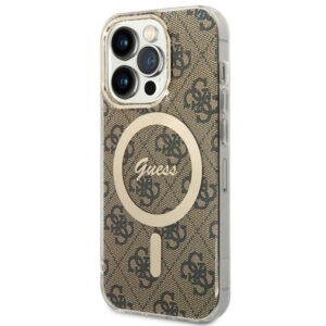 Guess MagSafe dėklas iPhone 15 Pro – rudas