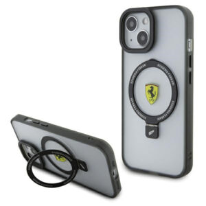 Ferrari MagSafe dėklas su žiedu-stovu iPhone 15 – skaidrus