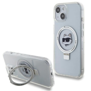 Karl Lagerfeld MagSafe dėklas iPhone 15 – baltas, su stovu