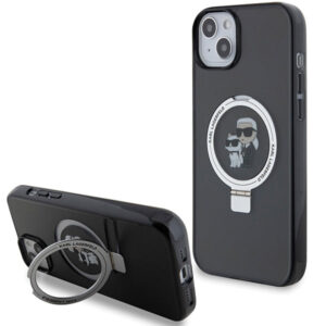 Karl Lagerfeld MagSafe dėklas su žiedu iPhone 15 – juodas