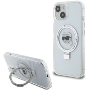 Karl Lagerfeld MagSafe dėklas su žiedu iPhone 15 – baltas