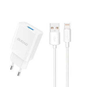 Dudao A4EU USB-A 2.1A sieninis įkroviklis - baltas + USB-A - Lightning laidas