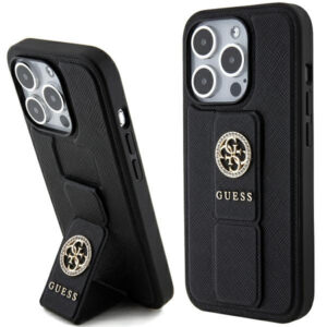 Guess dėklas iPhone 15 Pro Max – juodas su laikikliu