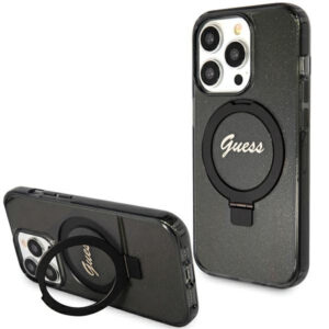 Guess MagSafe dėklas su žiedu iPhone 15 Pro – juodas