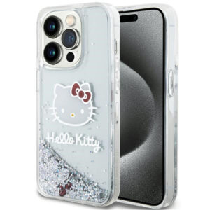 Hello Kitty blizgučių dėklas iPhone 15 Pro – sidabrinis