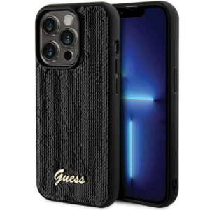 Guess Sequin Script Metal dėklas iPhone 13/13 Pro – juodas