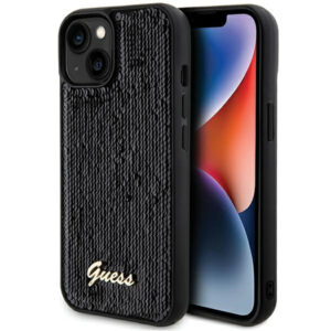Guess Sequin Script Metal dėklas iPhone 14/15/13 – juodas