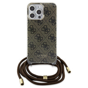 Guess dėklas iPhone 15 Pro Max su dirželiu – rudas
