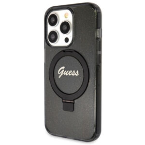 Guess MagSafe dėklas su žiedu-stovu iPhone 14 Pro – juodas